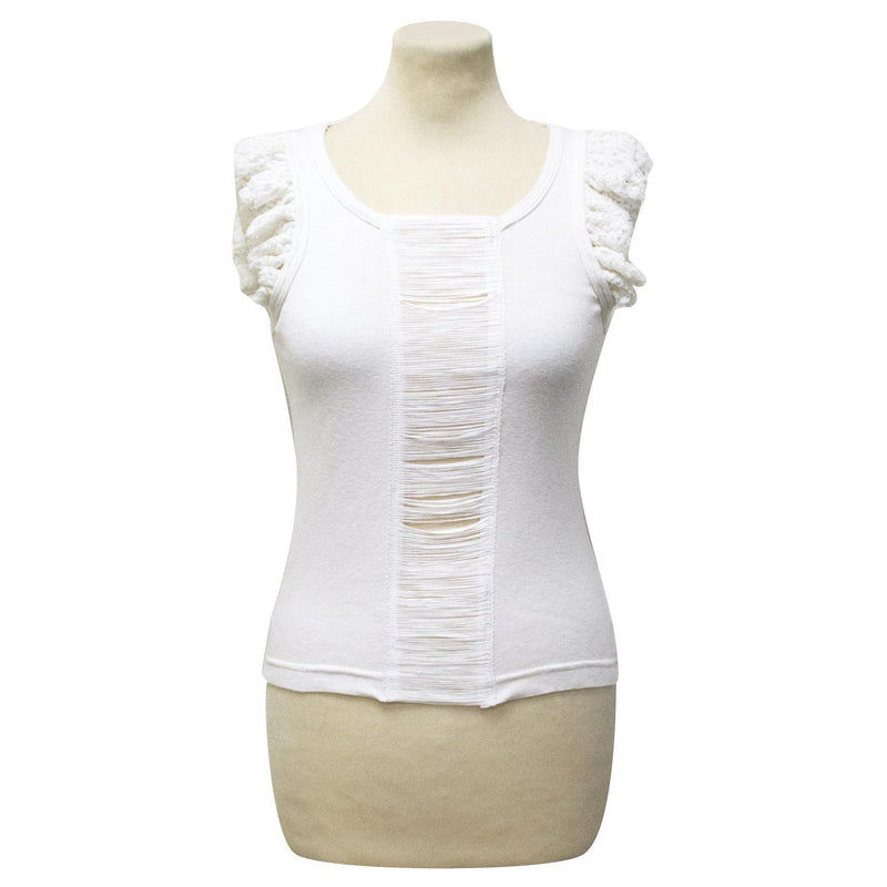Matthew Williamson White Lace and Fringe Detailing Top