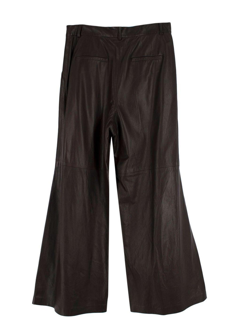 Nili Lotan Chocolate Brown Nico  Wide Leg Leather Trousers