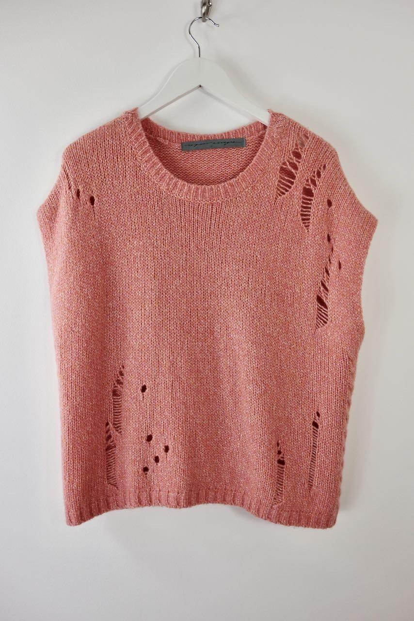Pink Merino Wool Distressed Knit Vest