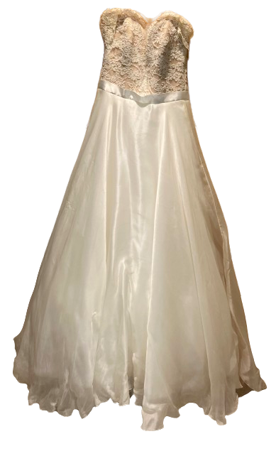 White Lace Body Bridal Gown With Full Skirt And Train