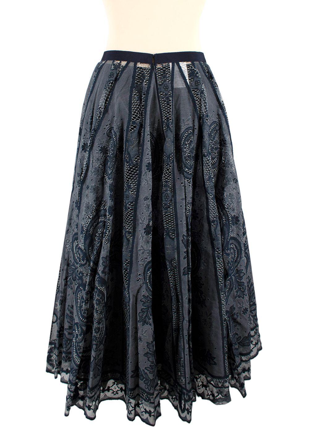 Dior Navy Cotton Blend Embroidered Midi Skirt