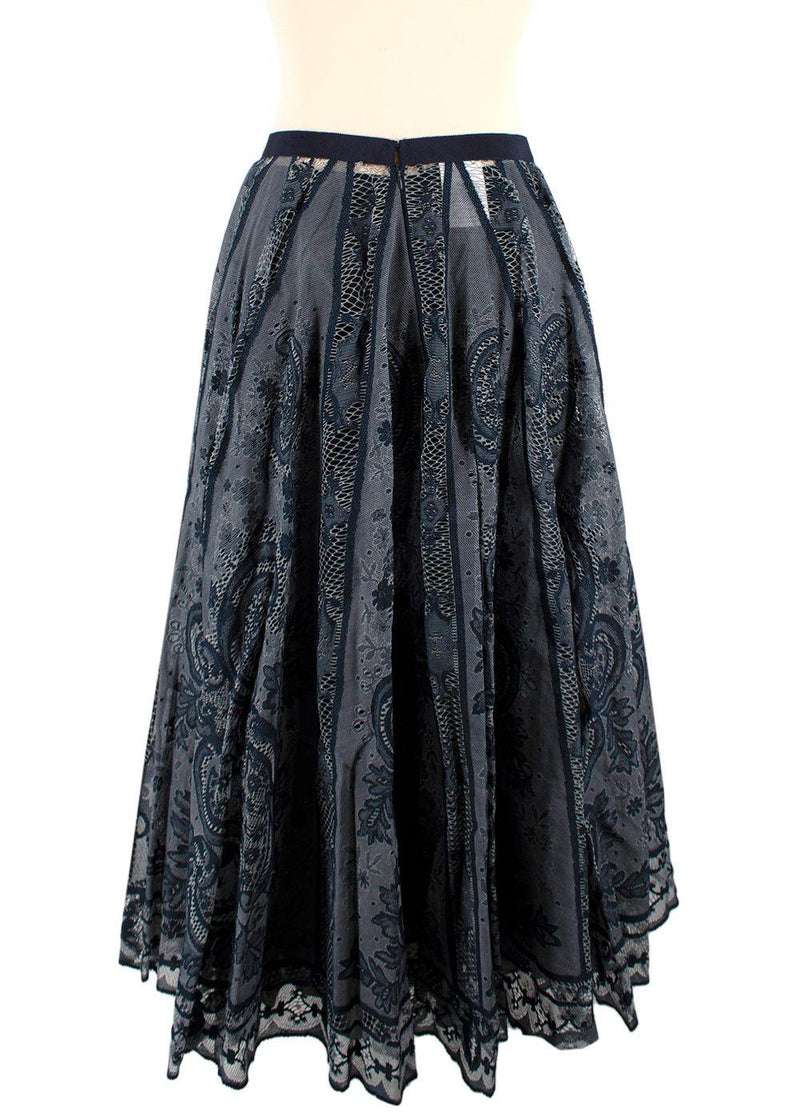 Dior Navy Cotton Blend Embroidered Midi Skirt