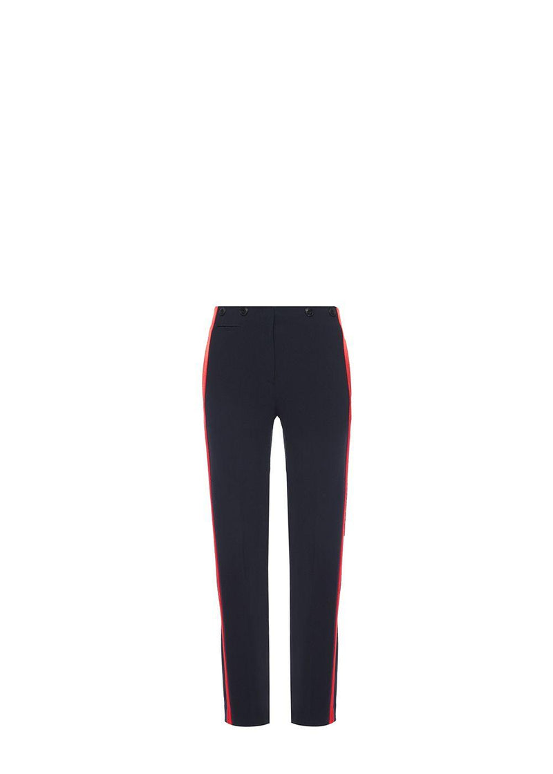 Navy Tailored Trousers with Red Side Stripe