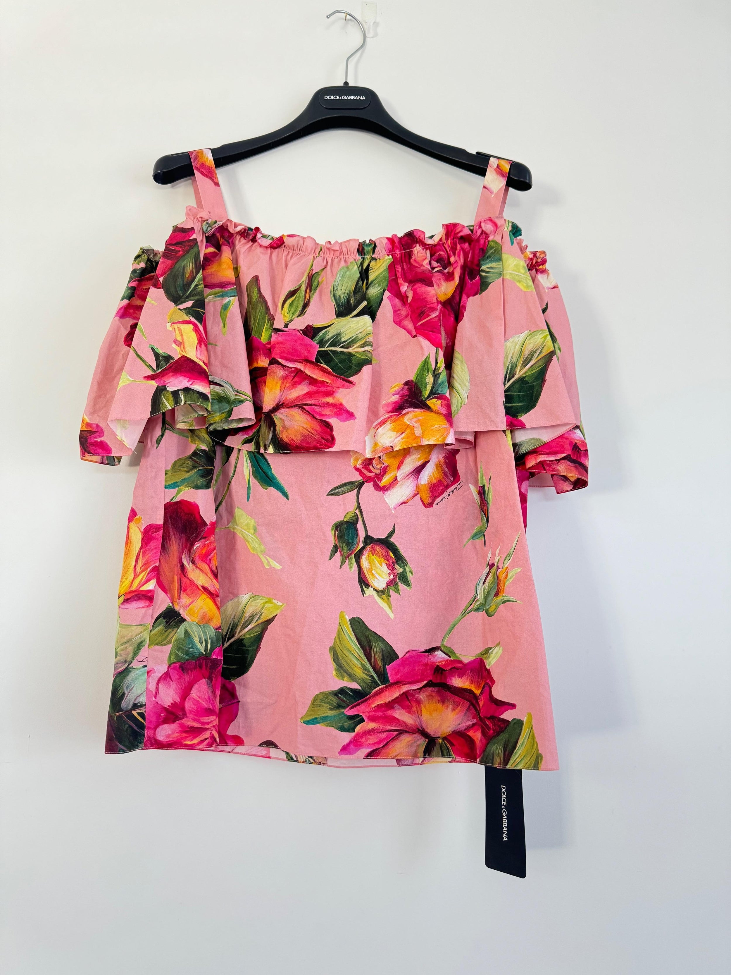 Dolce & Gabbana Pink Floral Bardot Blouse