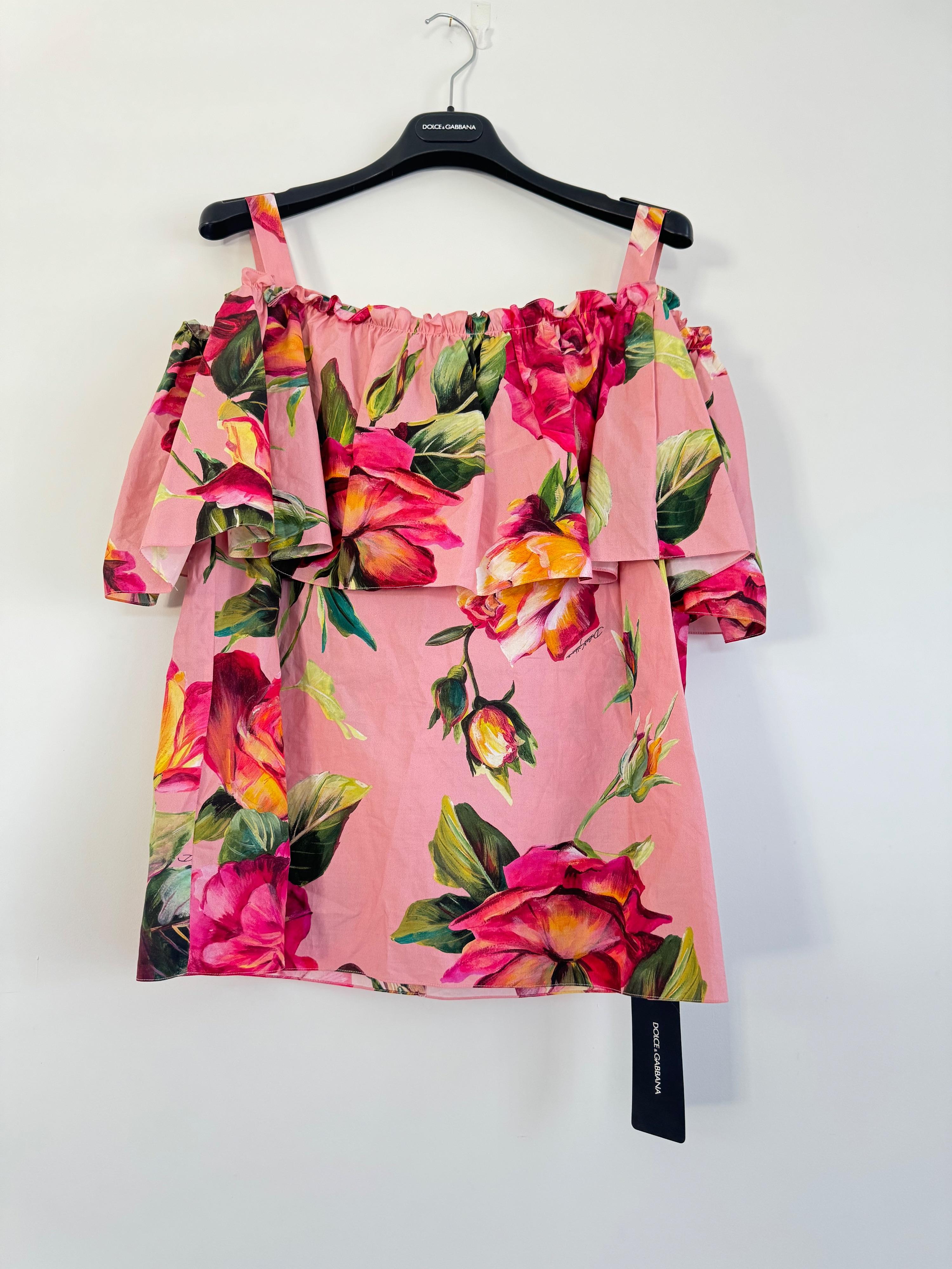 Dolce & Gabbana Pink Floral Bardot Blouse