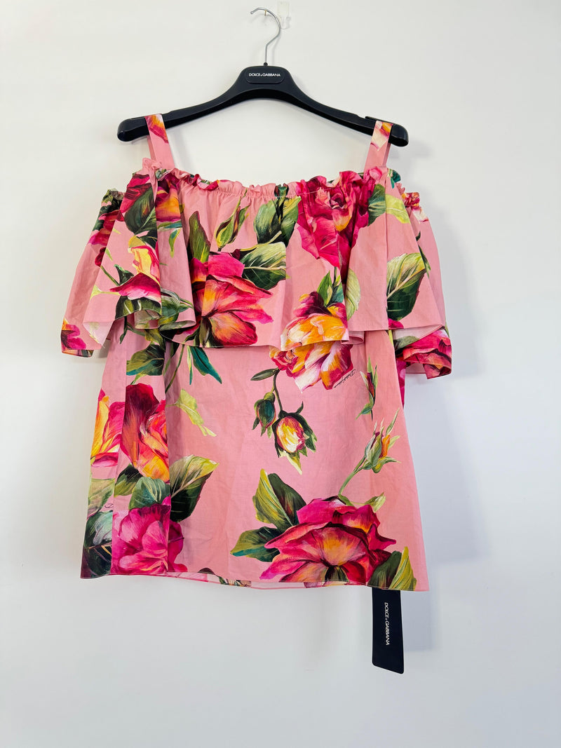 Dolce & Gabbana Pink Floral Bardot Blouse