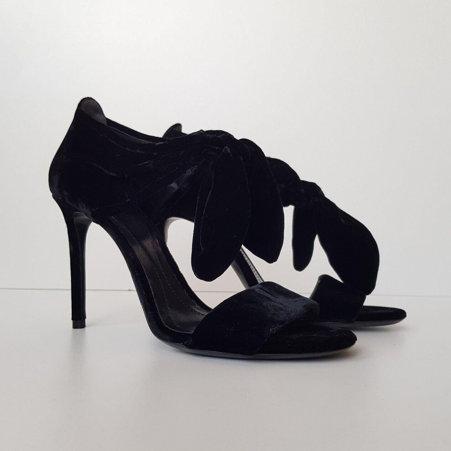 Black Velvet Bow Trim Sandals