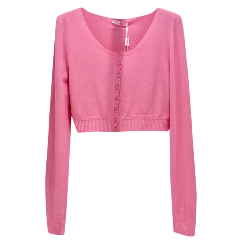 Blumarine Rose Pink Soft Stretch Cropped Cardigan
