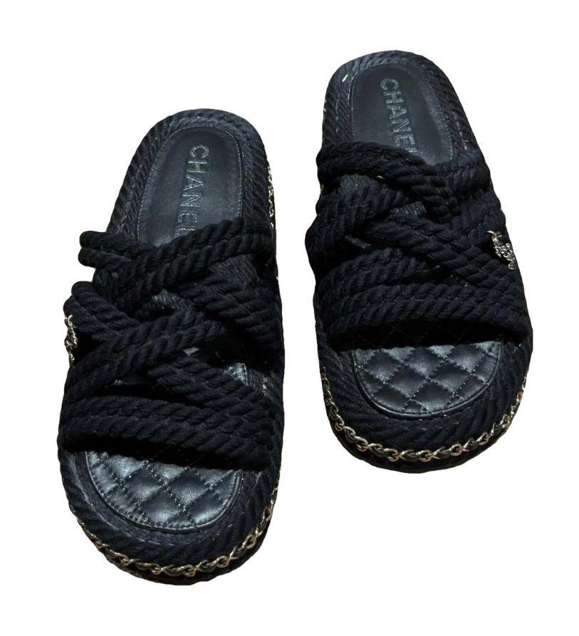 Chanel Black Rope Slides