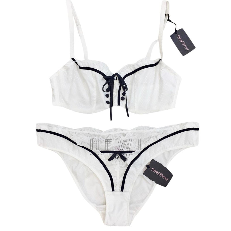 Chantal Thomass Paris Ivory Leavers Lace Half Cup Bra & Brief Set