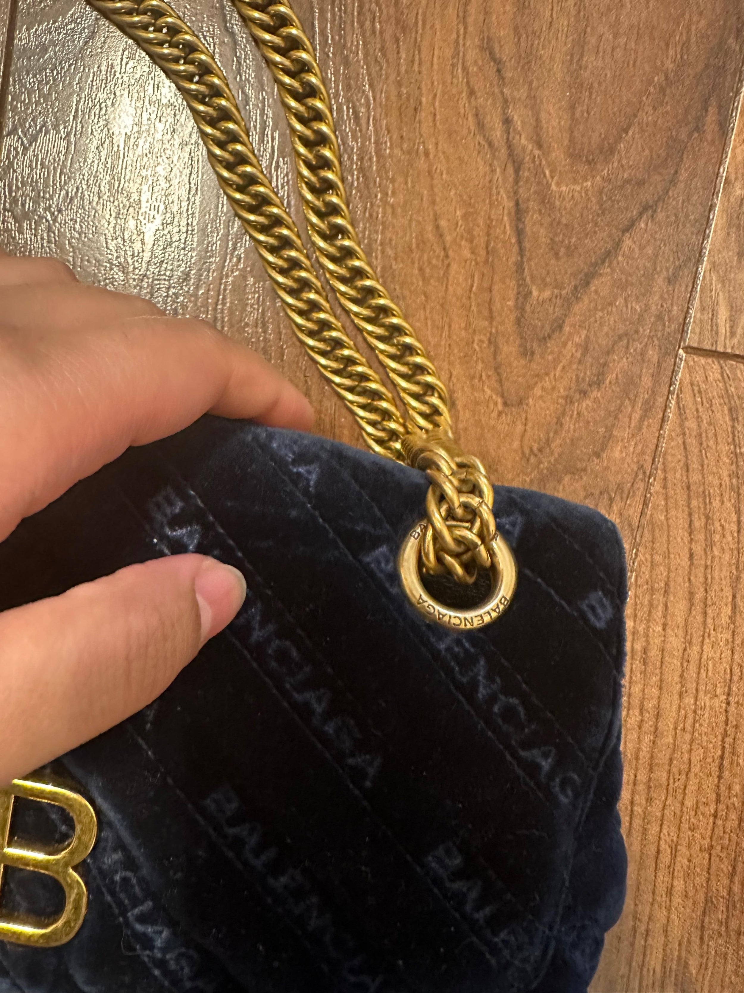 Balenciaga Blue Velvet Matelasse Shoulder Bag