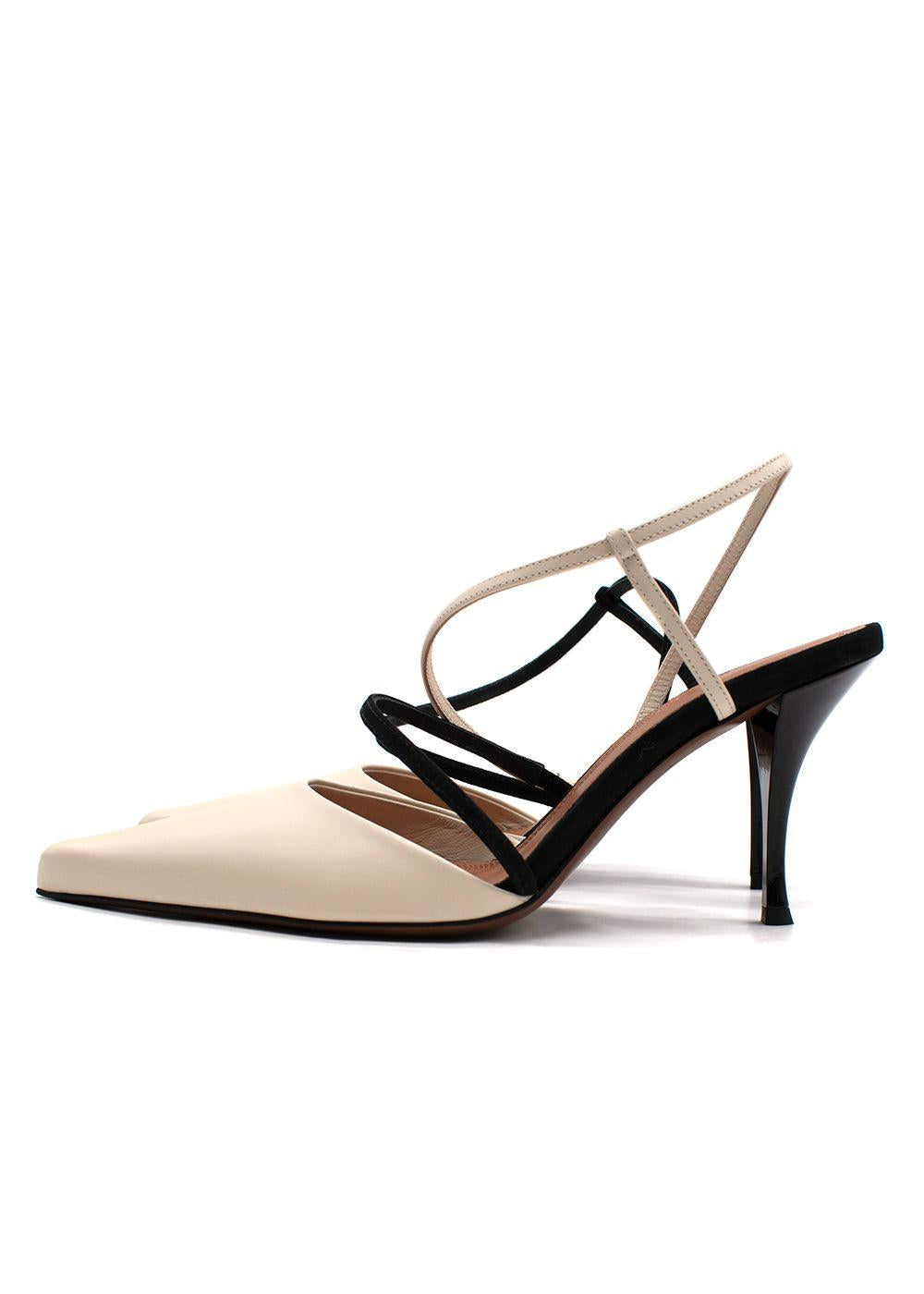 Neous Cream & Black Leather Tangra Pointed Heels