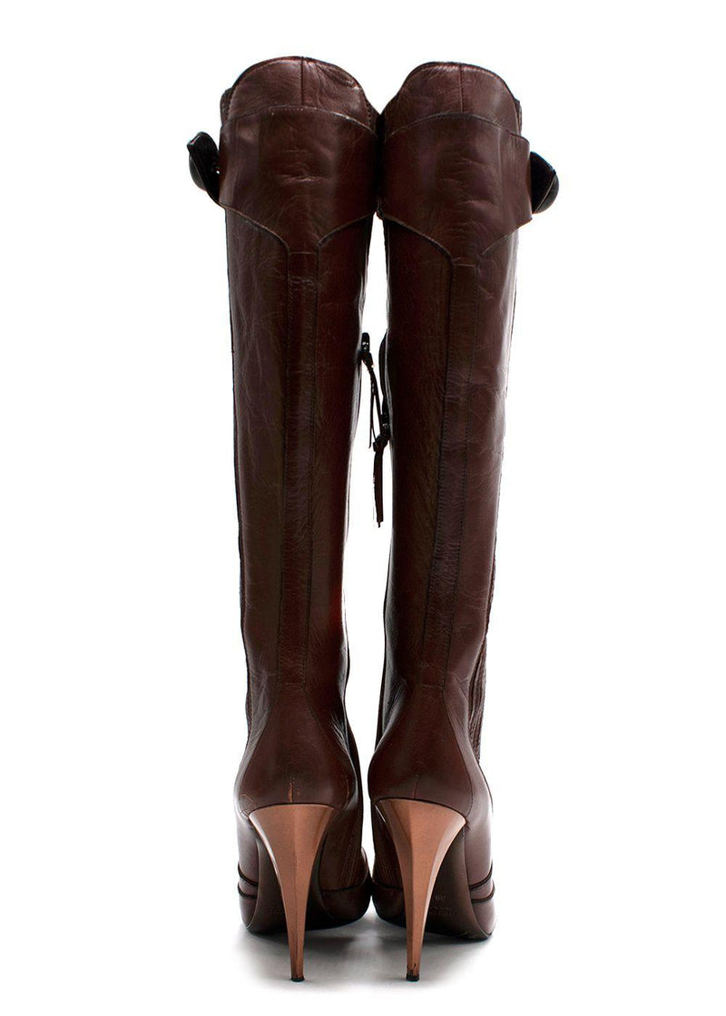 Miu miu Brown Leather High-Heel Knee Boots
