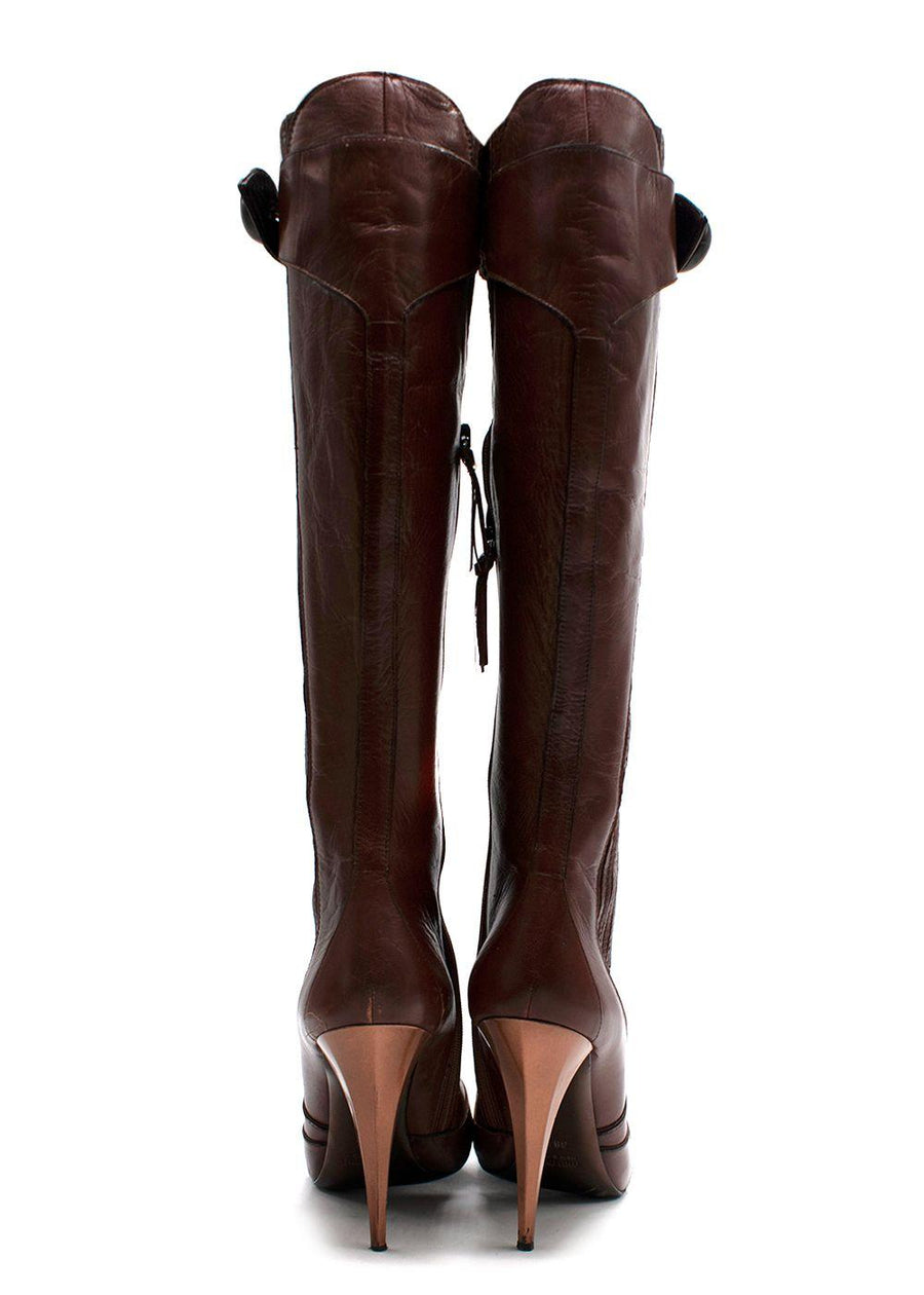 Miu miu Brown Leather High-Heel Knee Boots