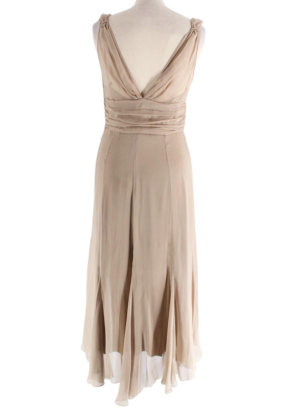 Alberta Ferretti Camel Silk Chiffon Draped Midi Dress