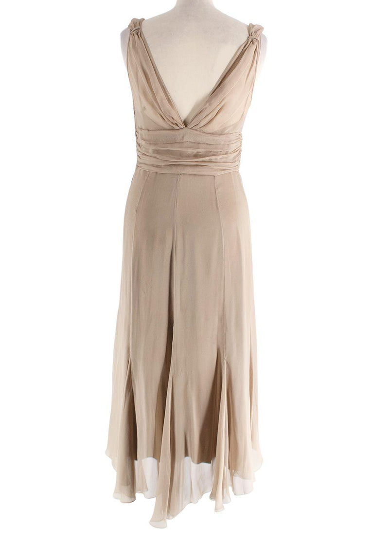 Alberta Ferretti Camel Silk Chiffon Draped Midi Dress