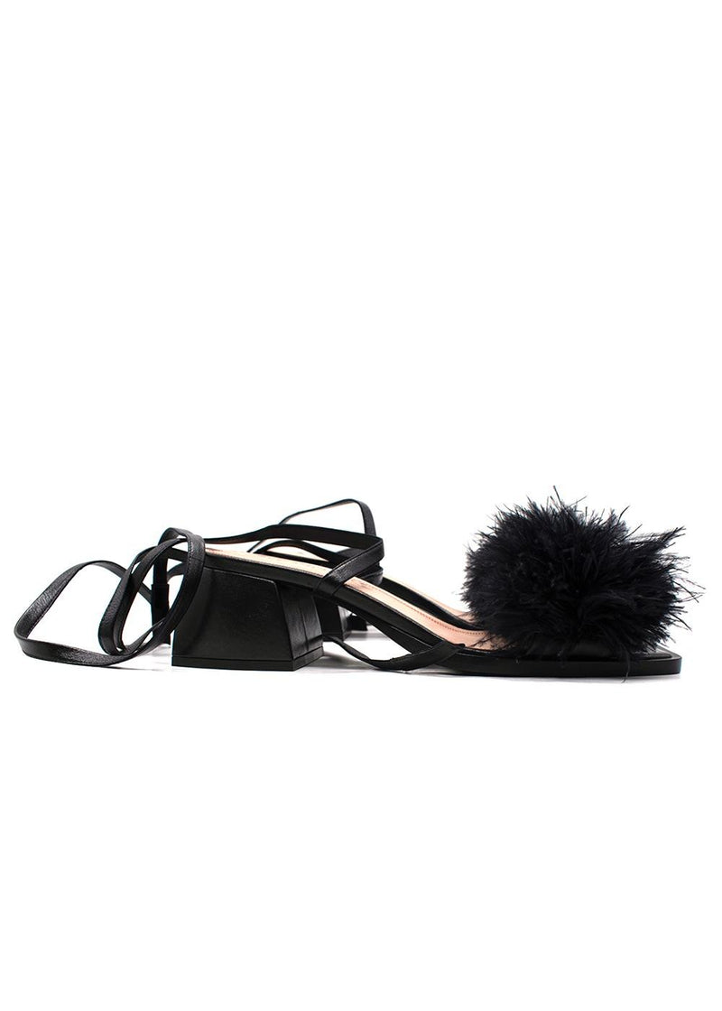 Nodaleto Black Feather Embellished Wrap Around Heels