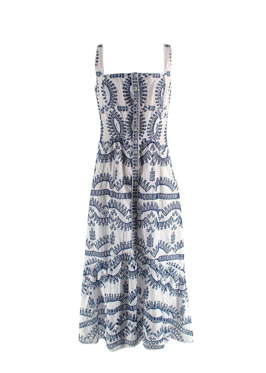 Charo Ruiz Nissy Blue and White Midi Dress