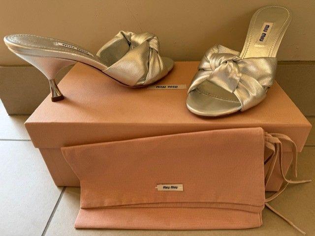 Miu Miu Silver Calf Leather Sandals