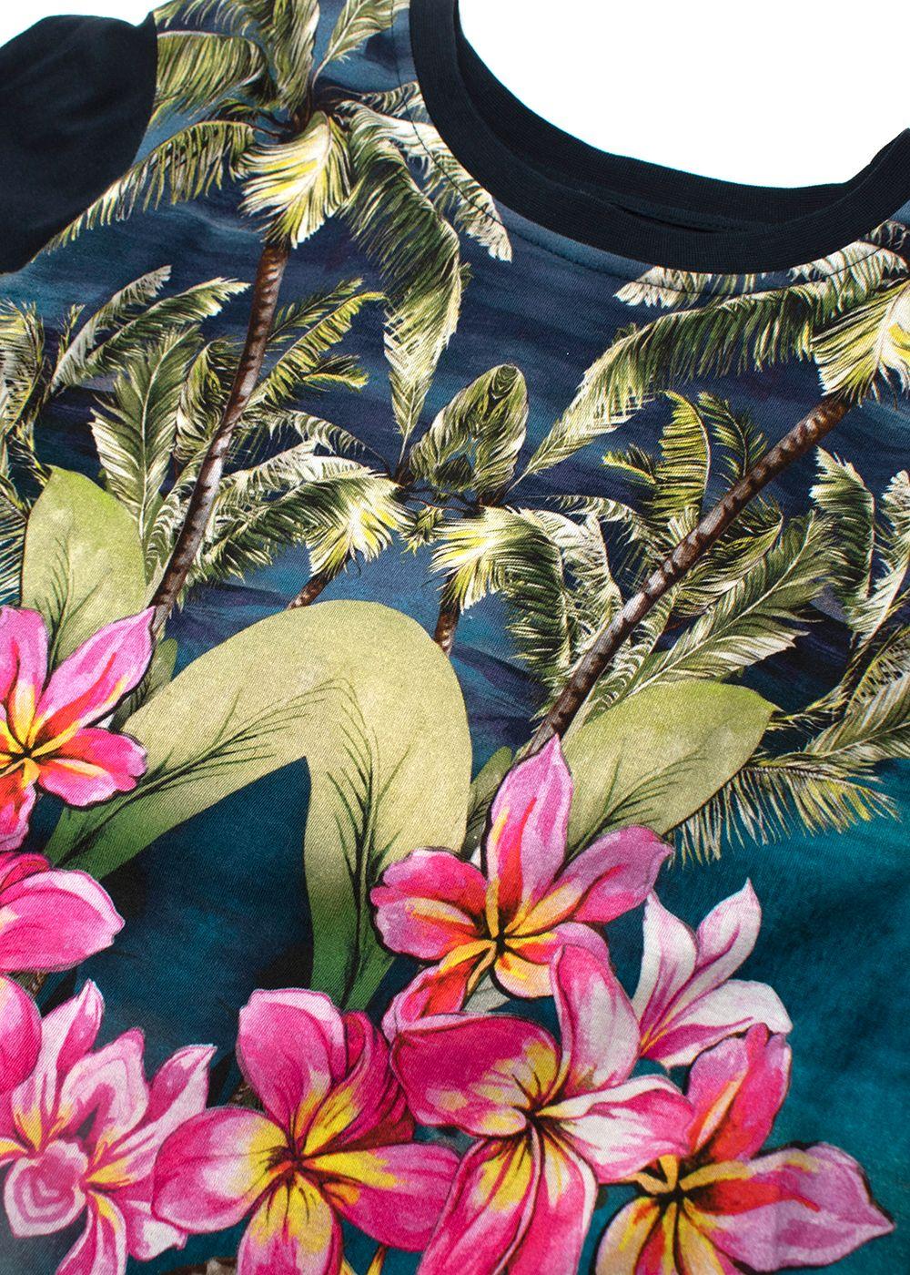Kids 14Y Floral Palm-Tree Print Long Sleeved Cotton Dress