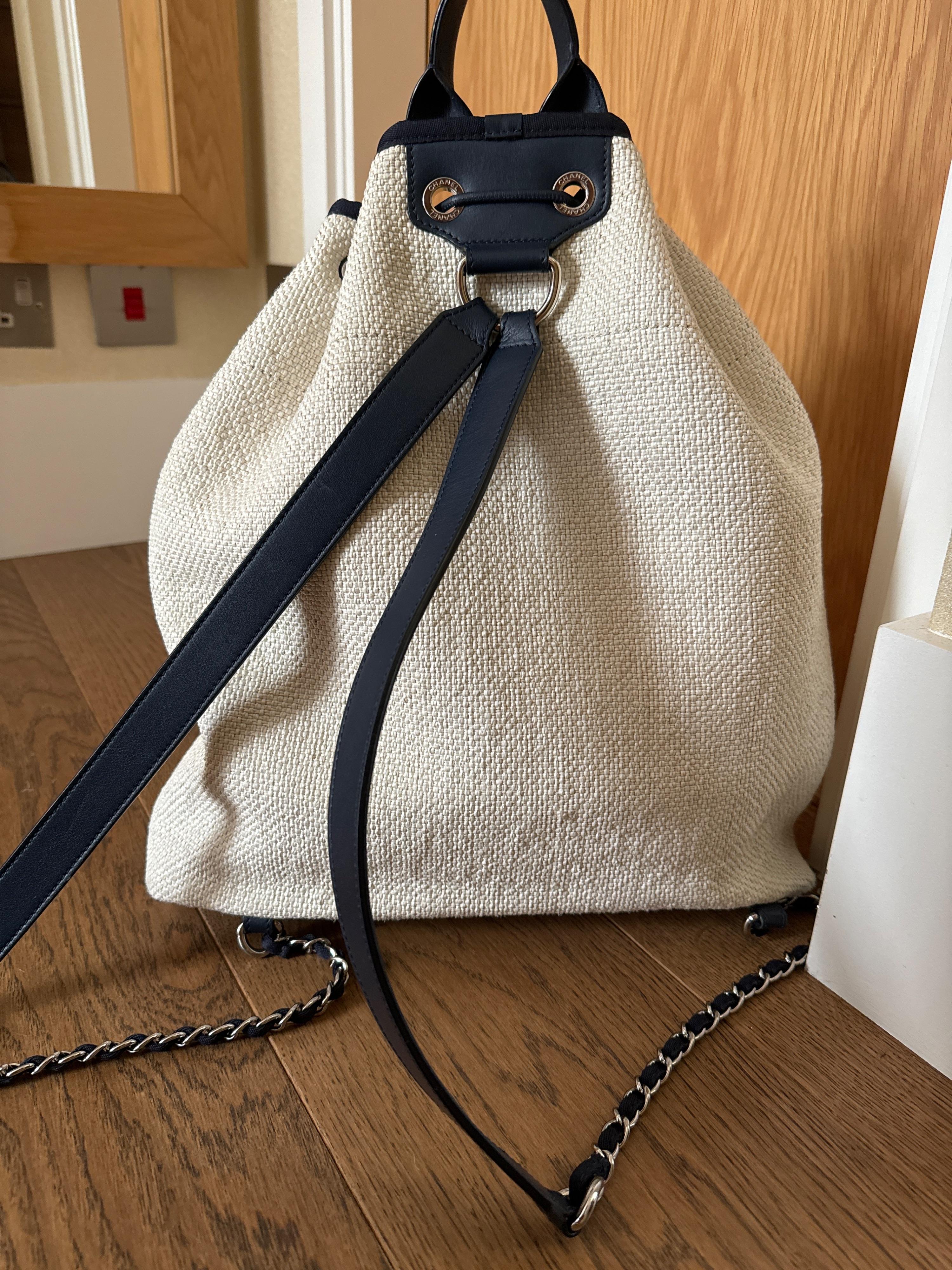 Deauville Beige Canvas With Blue Leather Trim Backpack/Rucksack