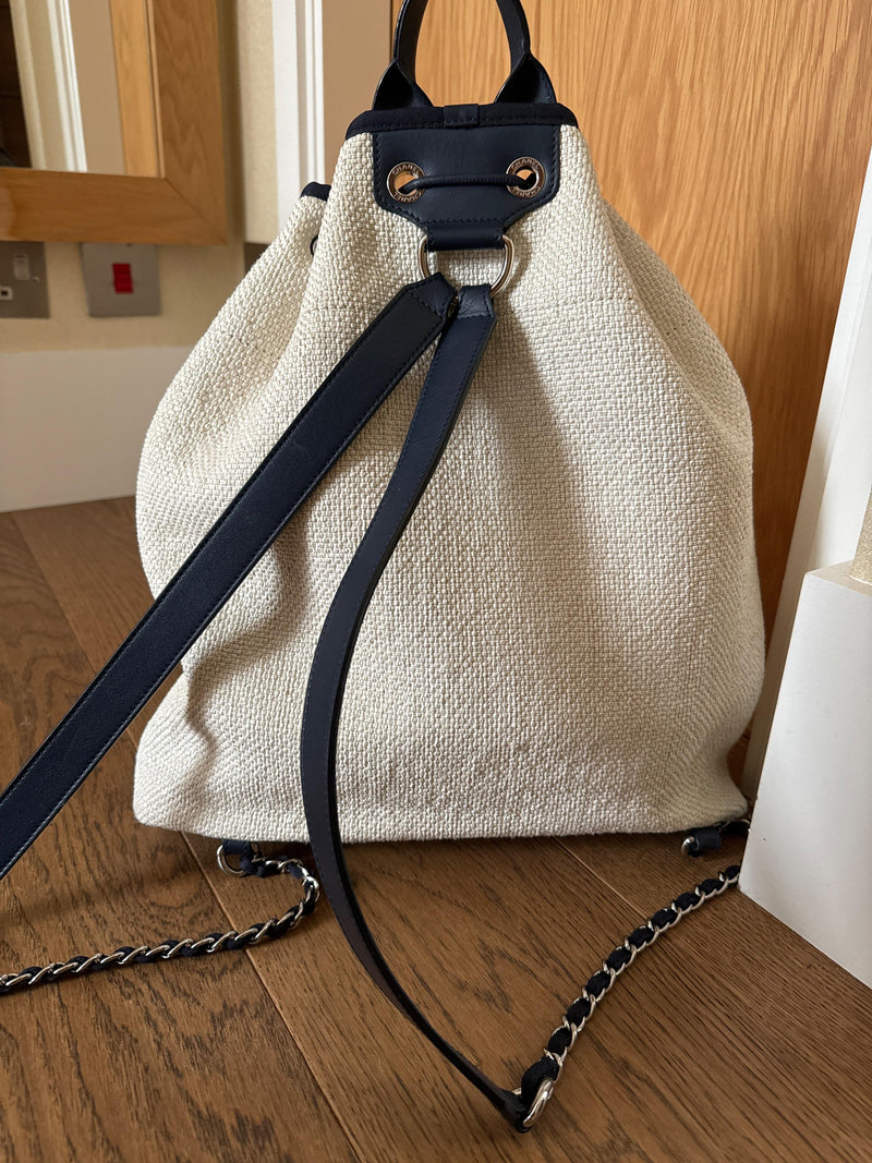 Deauville Beige Canvas With Blue Leather Trim Backpack/Rucksack