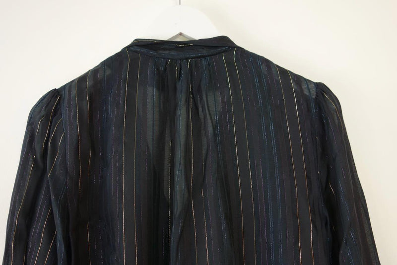 Black Lurex Pussy Bow Blouse