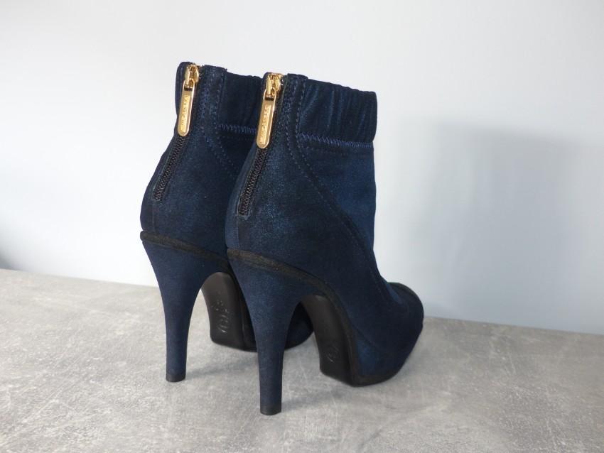 Chanel Blue Cap-Toe Suede Ankle Boots