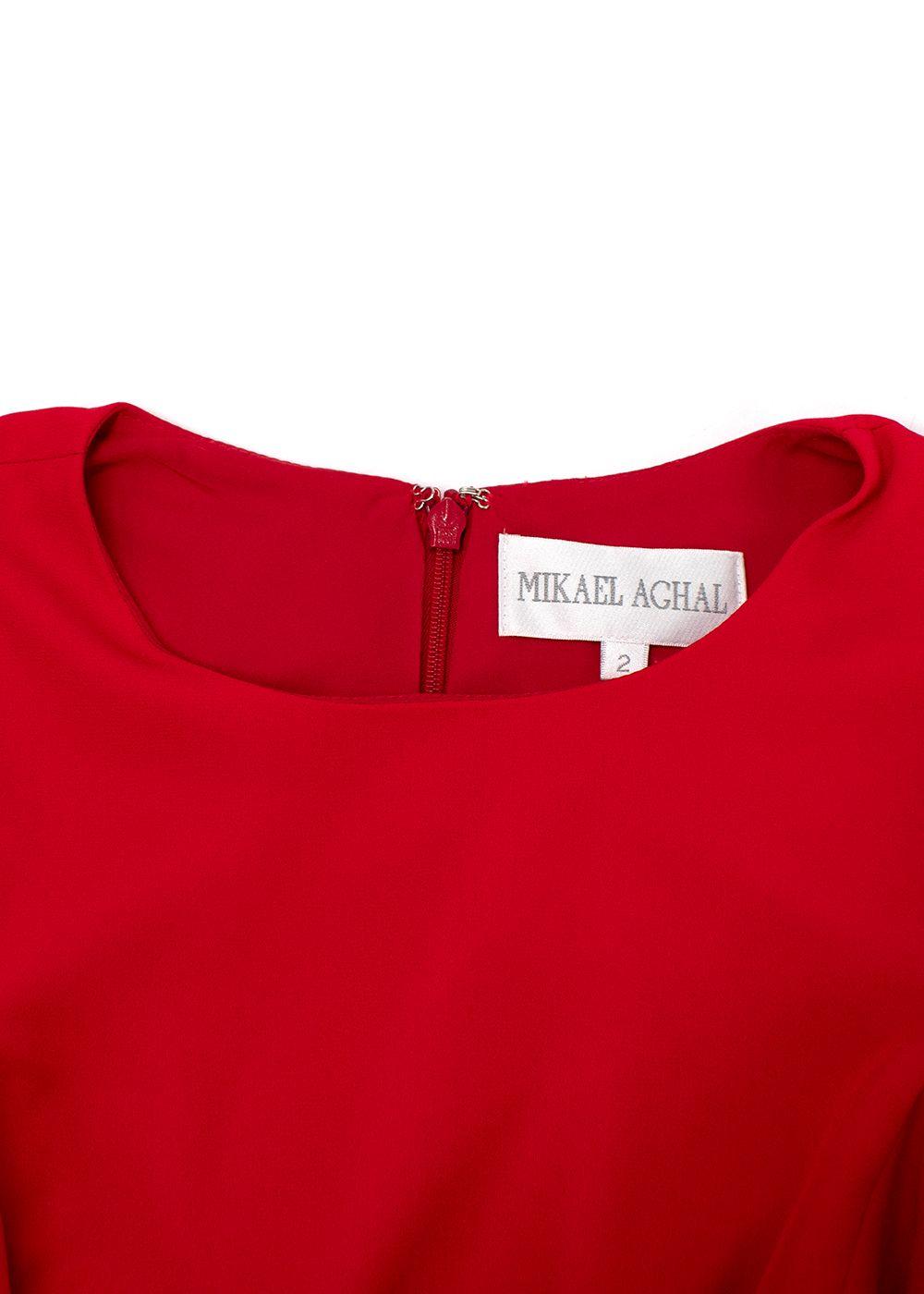 Mikael Aghal Red Cape Sleeve Midi Dress
