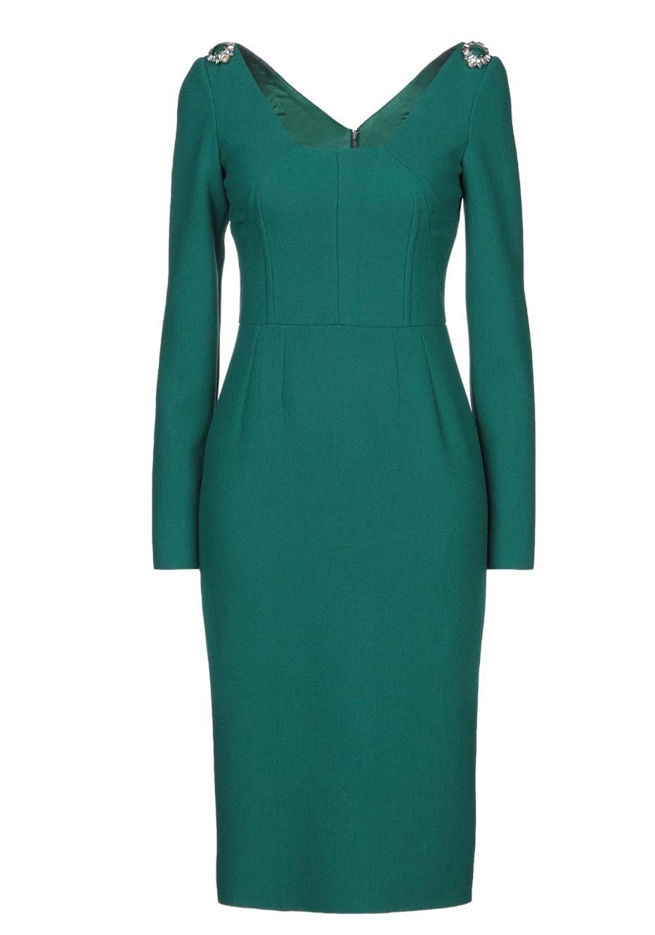 Dolce & Gabbana Green Jewel Embellished Midi Dress