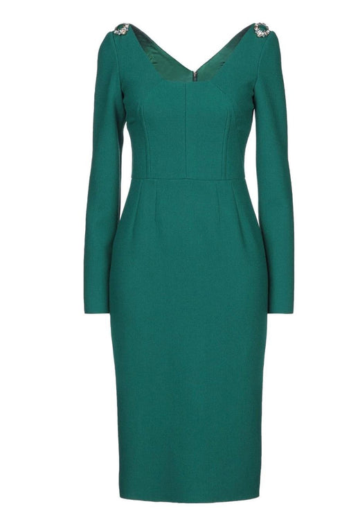 Dolce & Gabbana Green Jewel Embellished Midi Dress