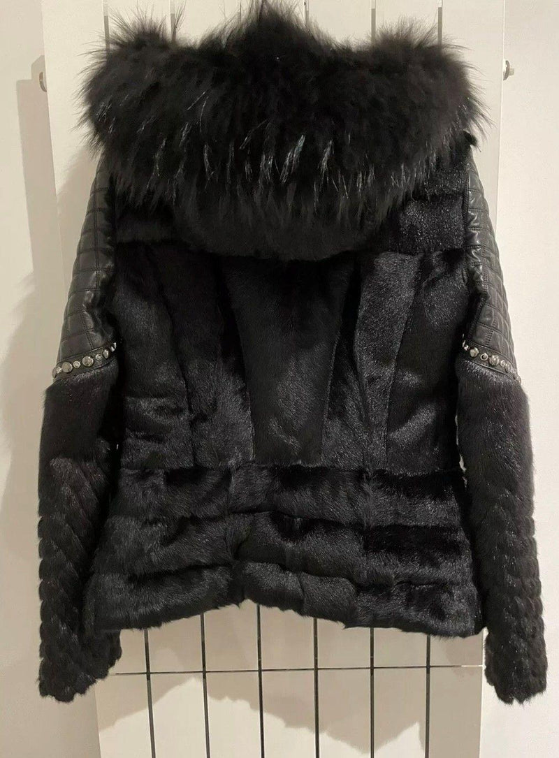 Black leather & goat fur jacket