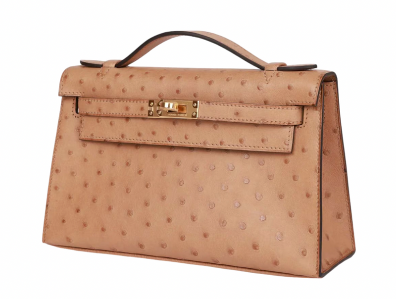 22cms Mini Pochette  Autruche Chai Gold Hardware