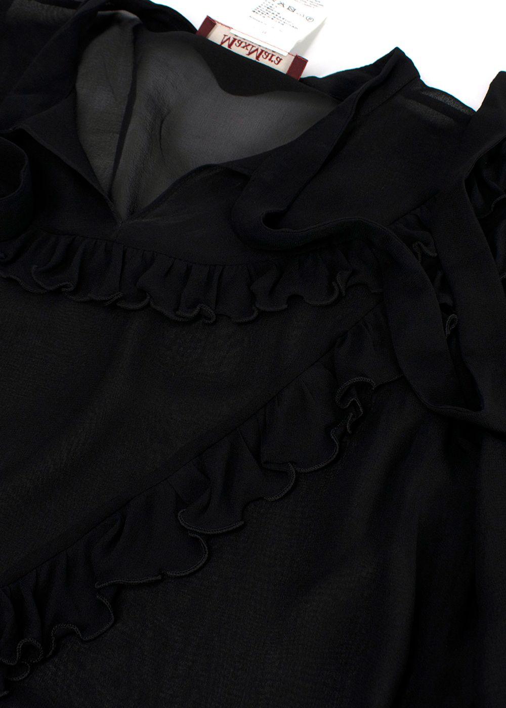 MaxMara Black Sheer Ruffled Silk Midi Dress