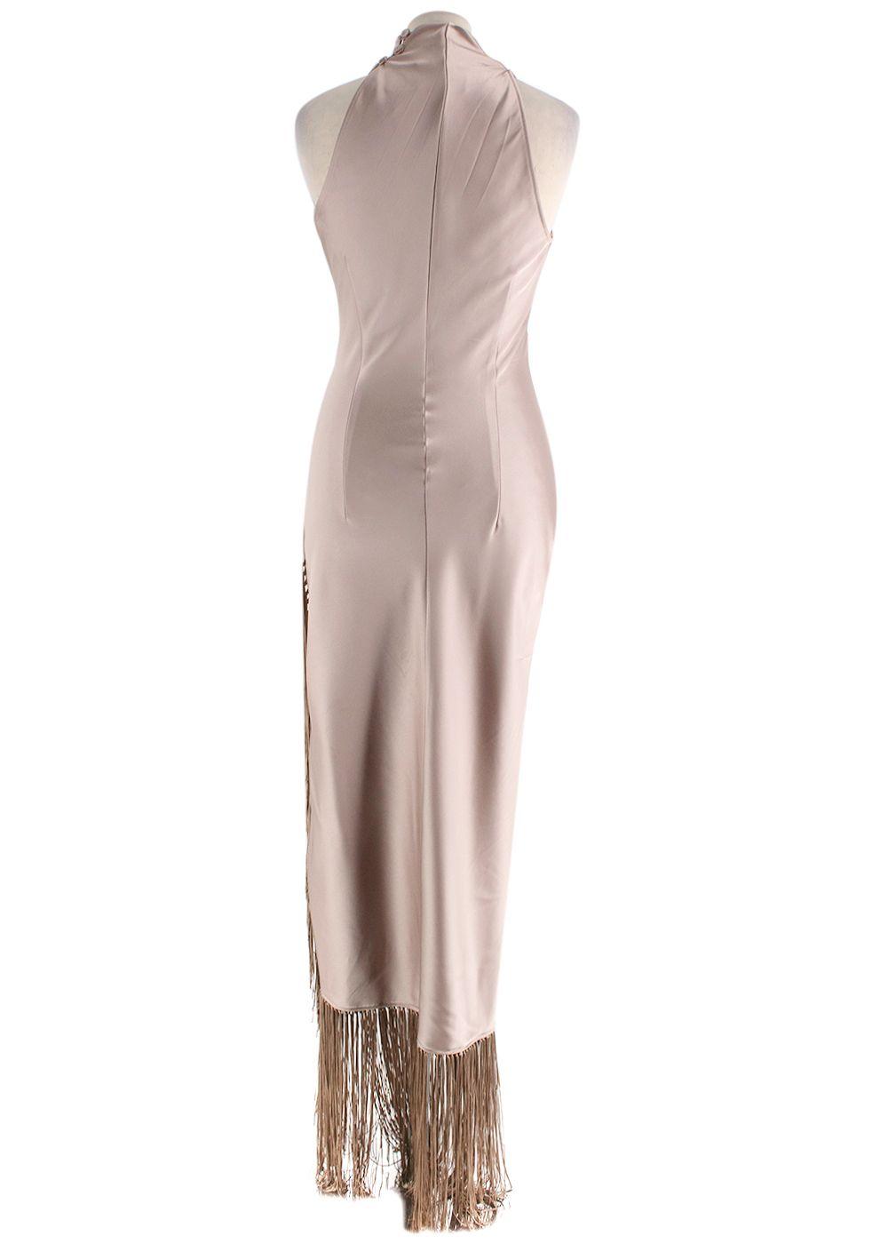 Nanushka Champagne Satin Midi Dress with Fringing