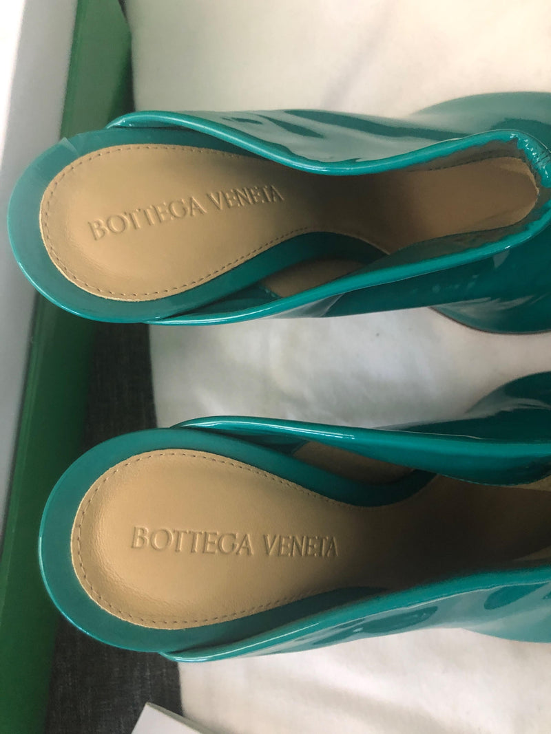 Bottega Veneta Teal Patent Leather Dot Mules