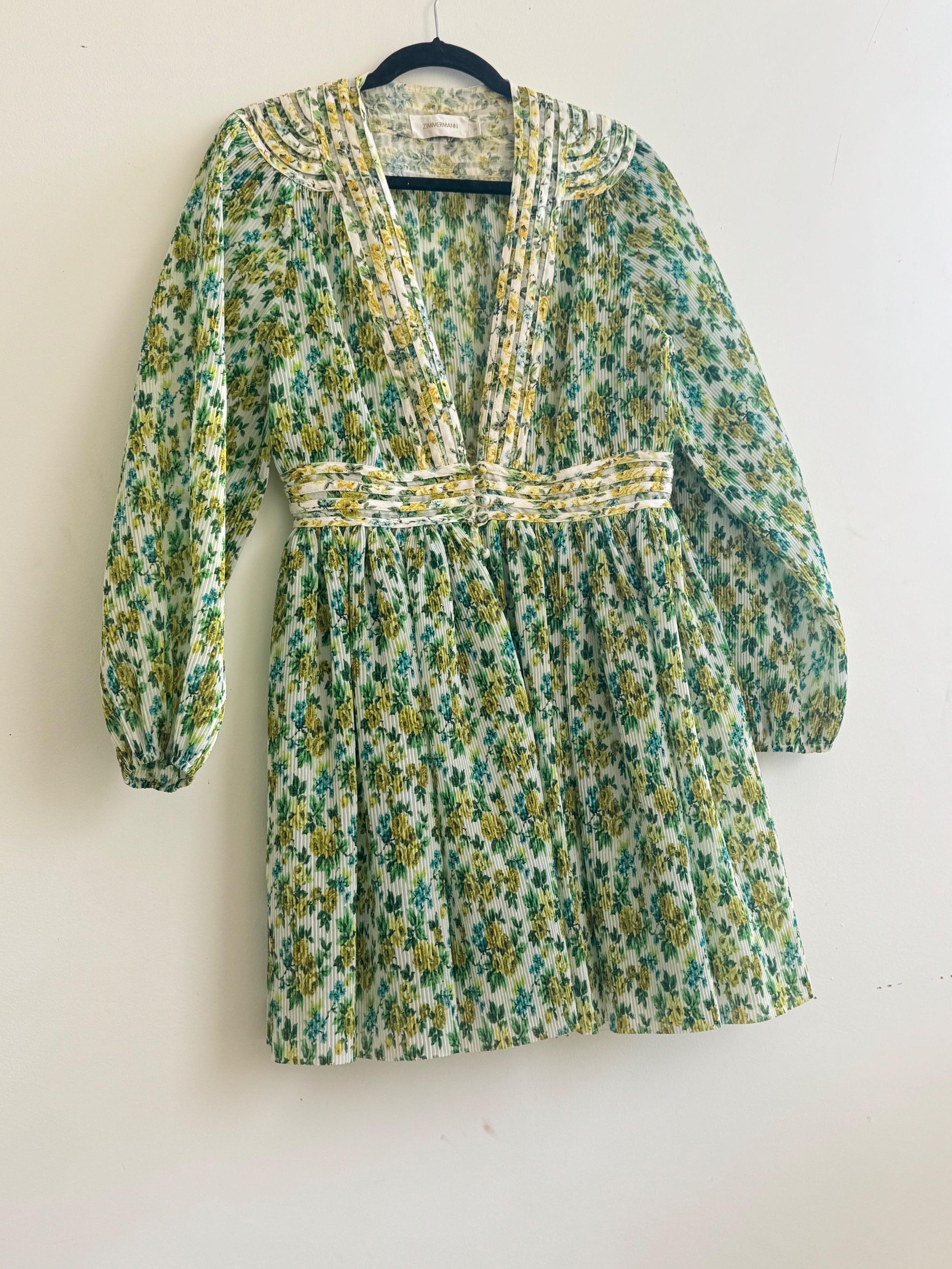 Zimmermann Green Golden Plisse Mini Dress HEWI Zimmermann Green Golden Plisse Mini Dress HEWI
