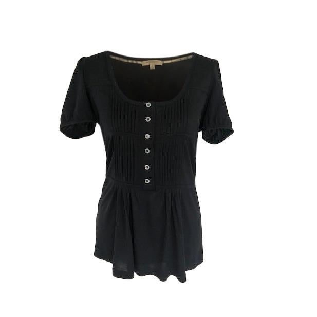 Burberry Black Pintuck Button Detail T-Shirt