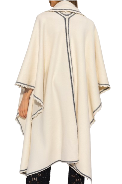 Jil Sander Cream Wool Cape with Black Trim