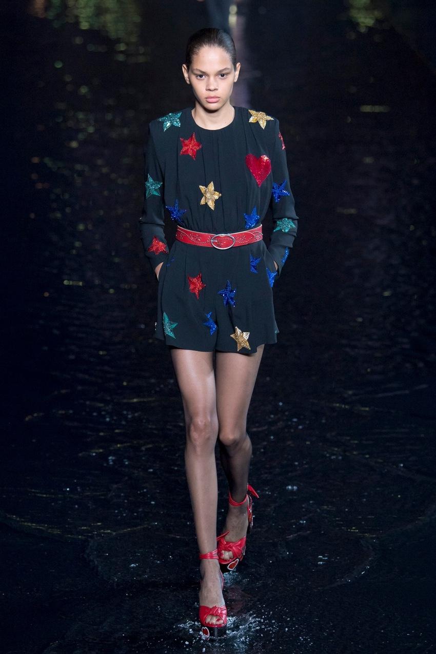 Saint Laurent Black Embroidered Runway Playsuit