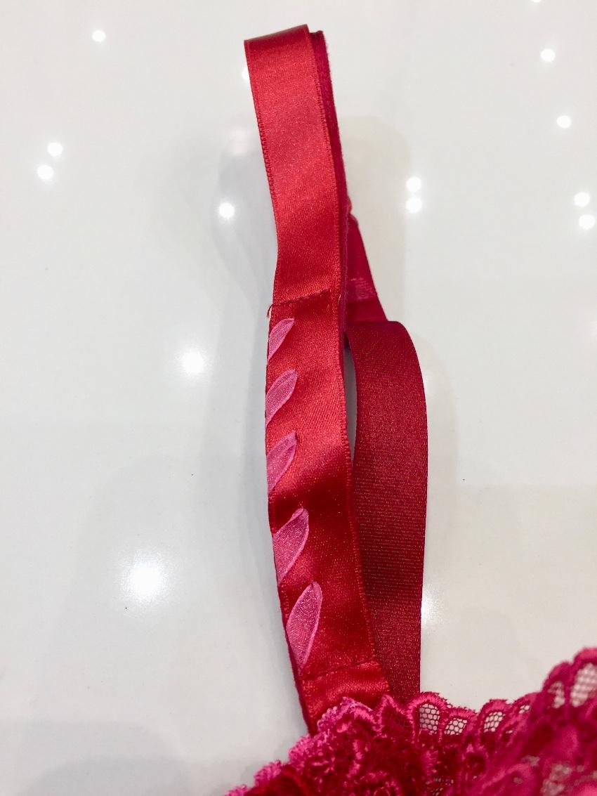 Aubade Paris Embroidered Rose Red & Fuchsia Pink Bra & Brief Set