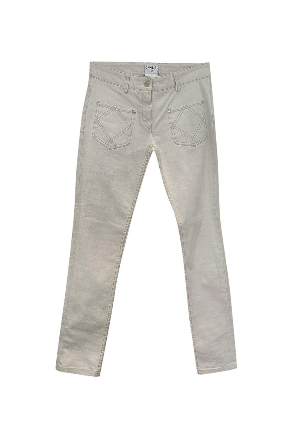 White Pocket Detail Straight Leg Jeans