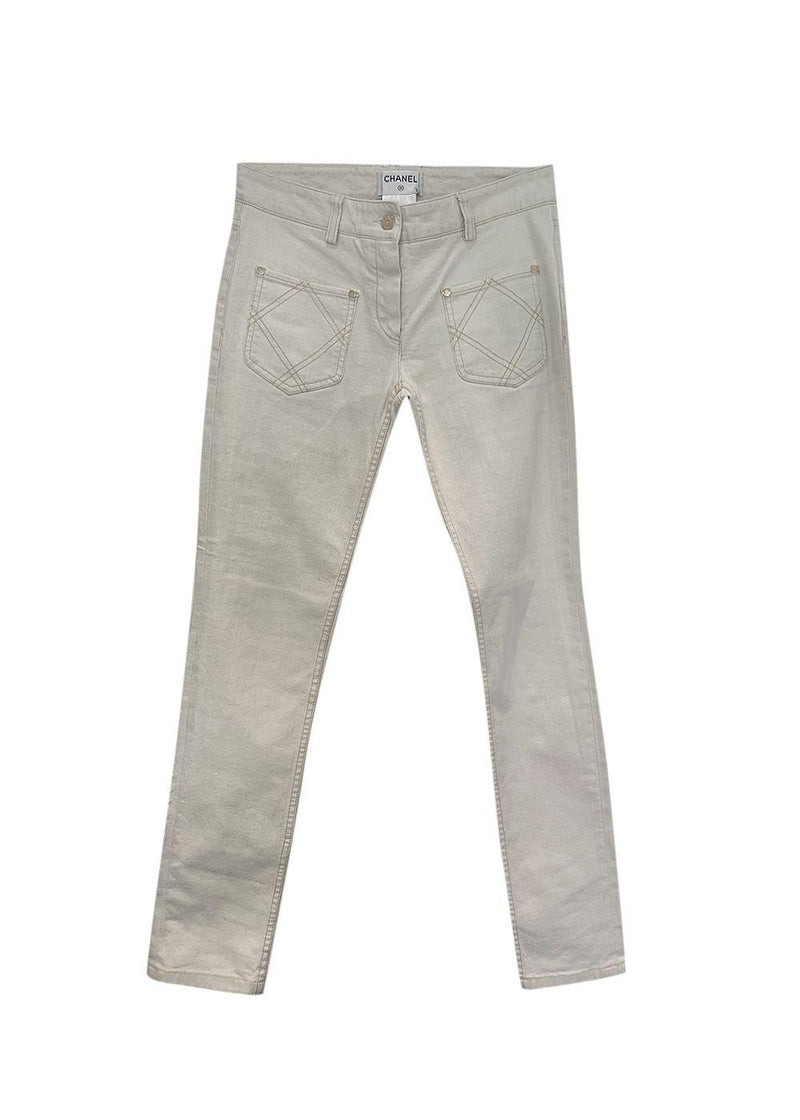 White Pocket Detail Straight Leg Jeans