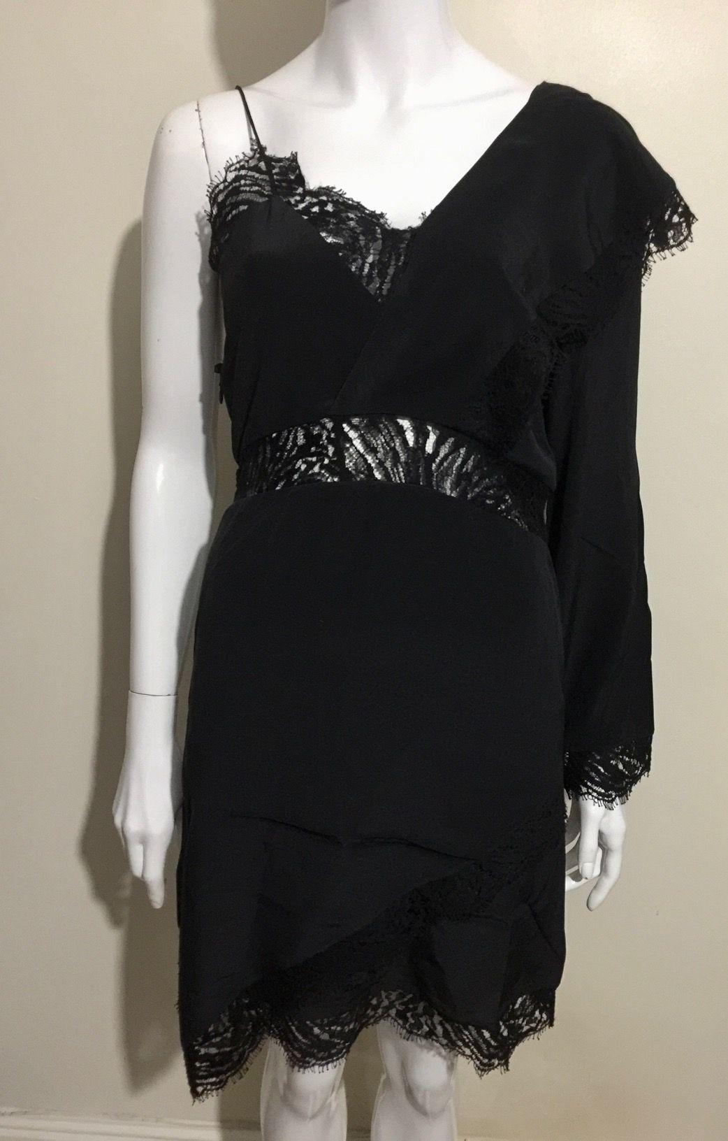 Black silk & lace one shoulder dress