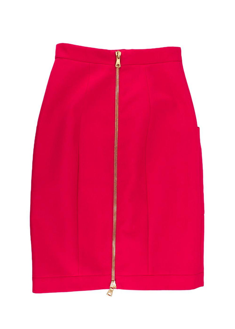 Hot Pink High Waist Grain De Poudre Wool Pencil Skirt