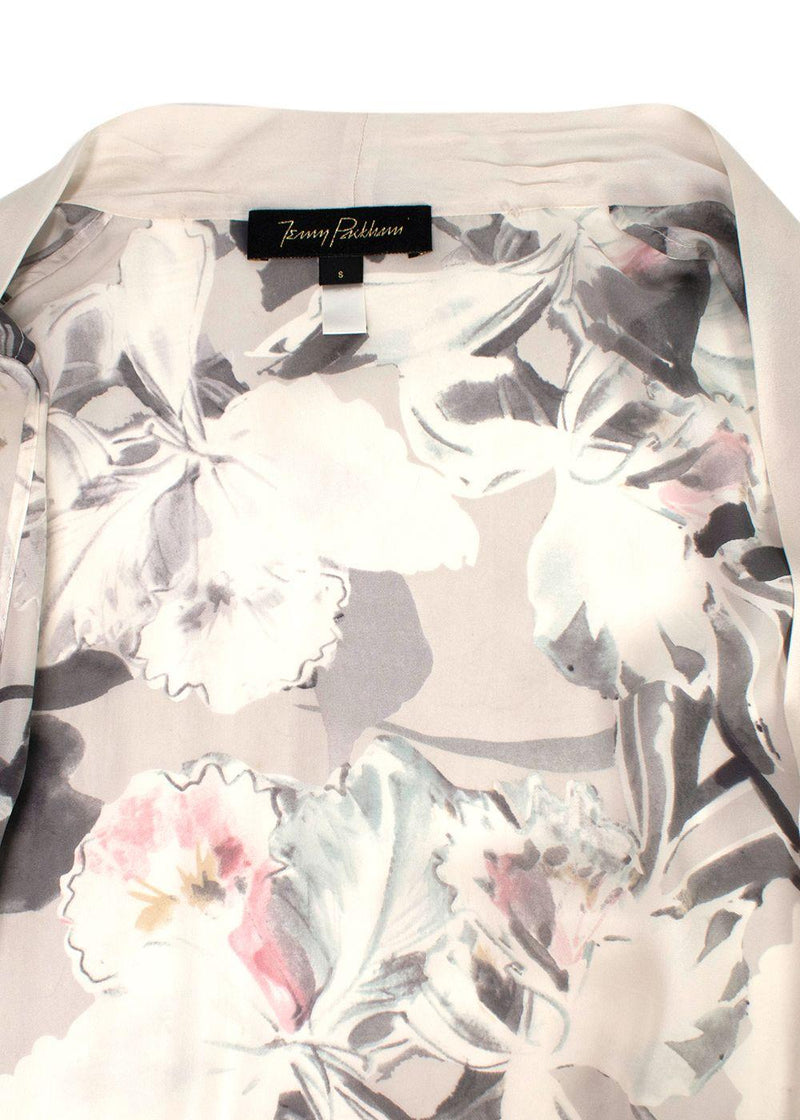 Jenny Packham Grey Floral Silk Nightgown and Robe