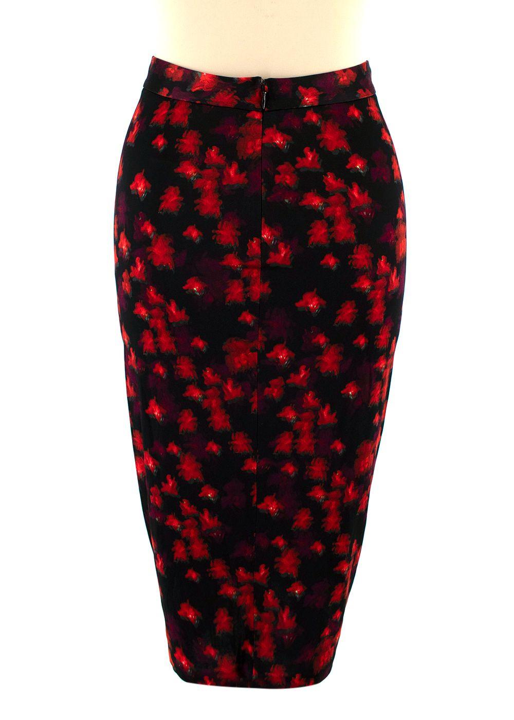 Givenchy Red and Black Floral Ruched Fitted Skirt