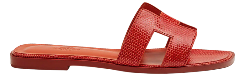 Hermes Rouge Coccinelle Lizard Oran Sandals