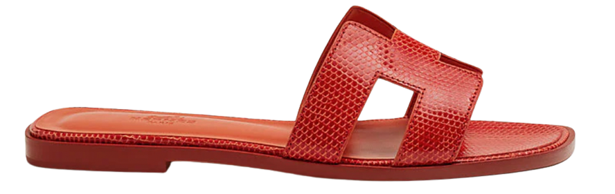 Hermes Rouge Coccinelle Lizard Oran Sandals