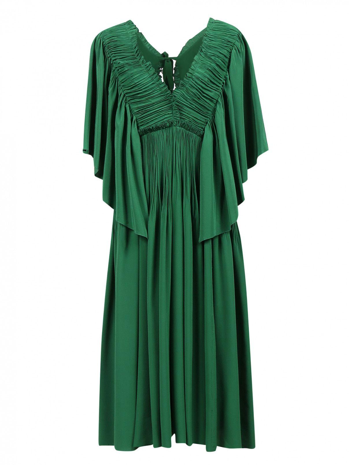 Rochas Green Pleated Open Back Dress